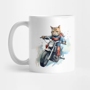 Tabby Cat, Motorcycle, Watercolor Mug